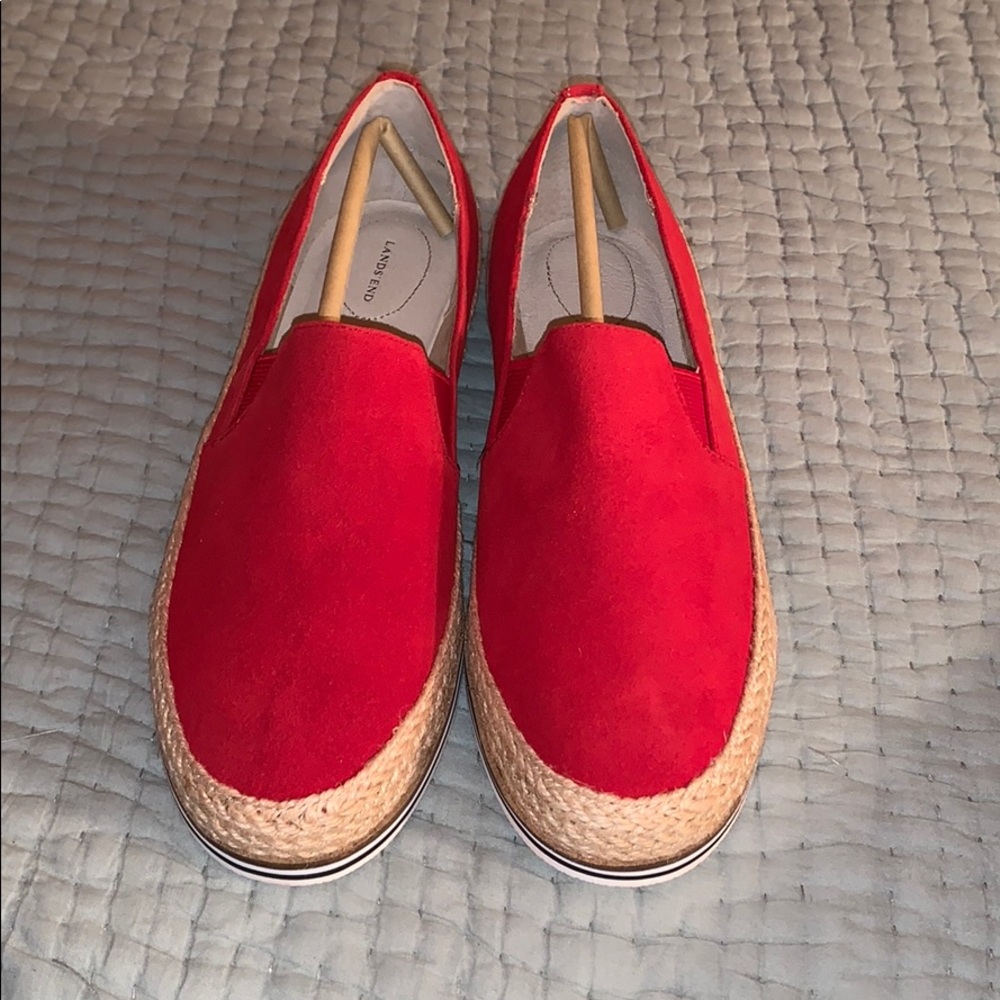 LANDS END RED SUEDE ESPADRILLES